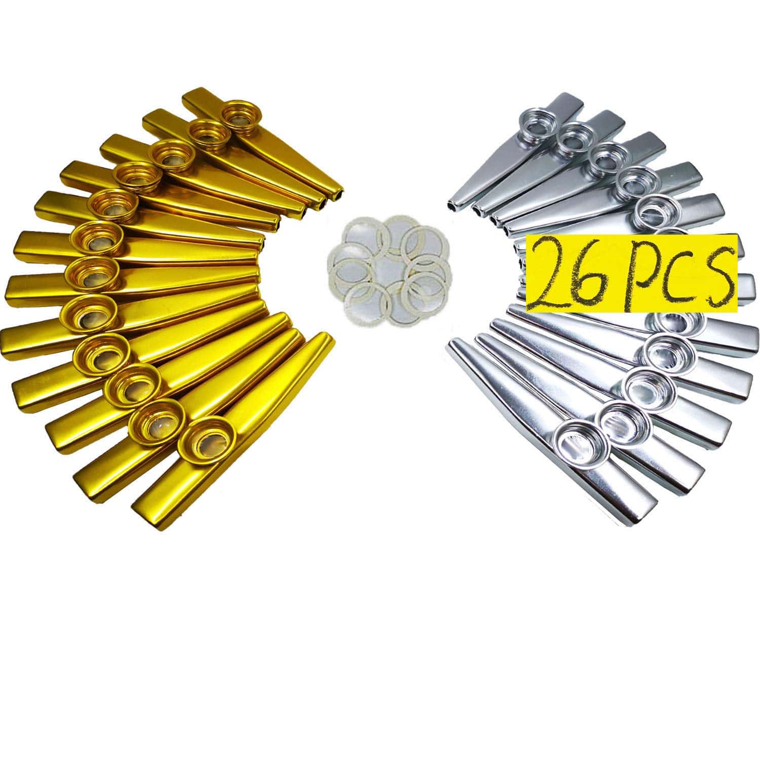 Fartime 26Pcs Kazoos de Metal Dorado y Plateado con 20Pcs