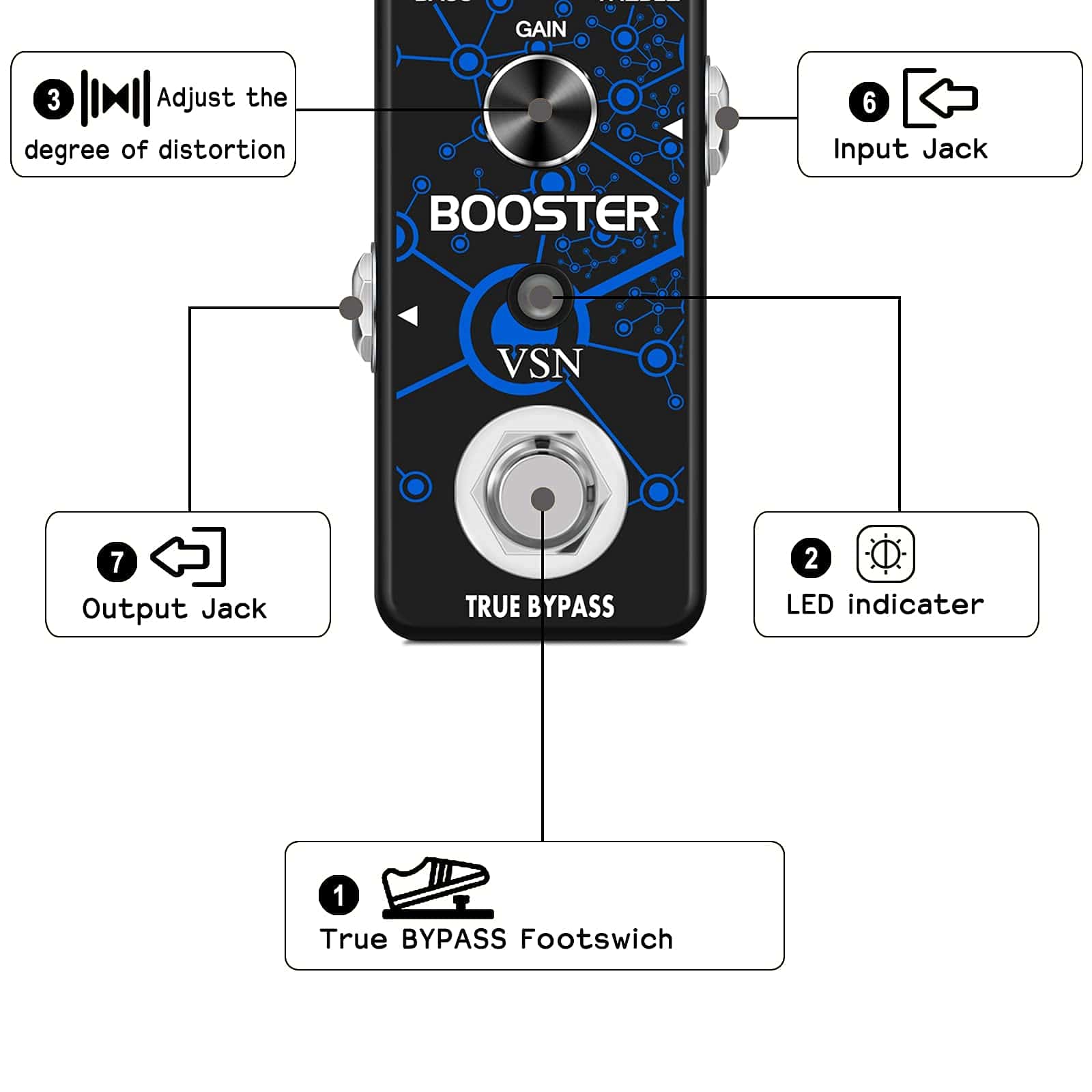 Pedal de Efecto de Guitarra VSN Boost Micro Clean Boost - Imagen 4