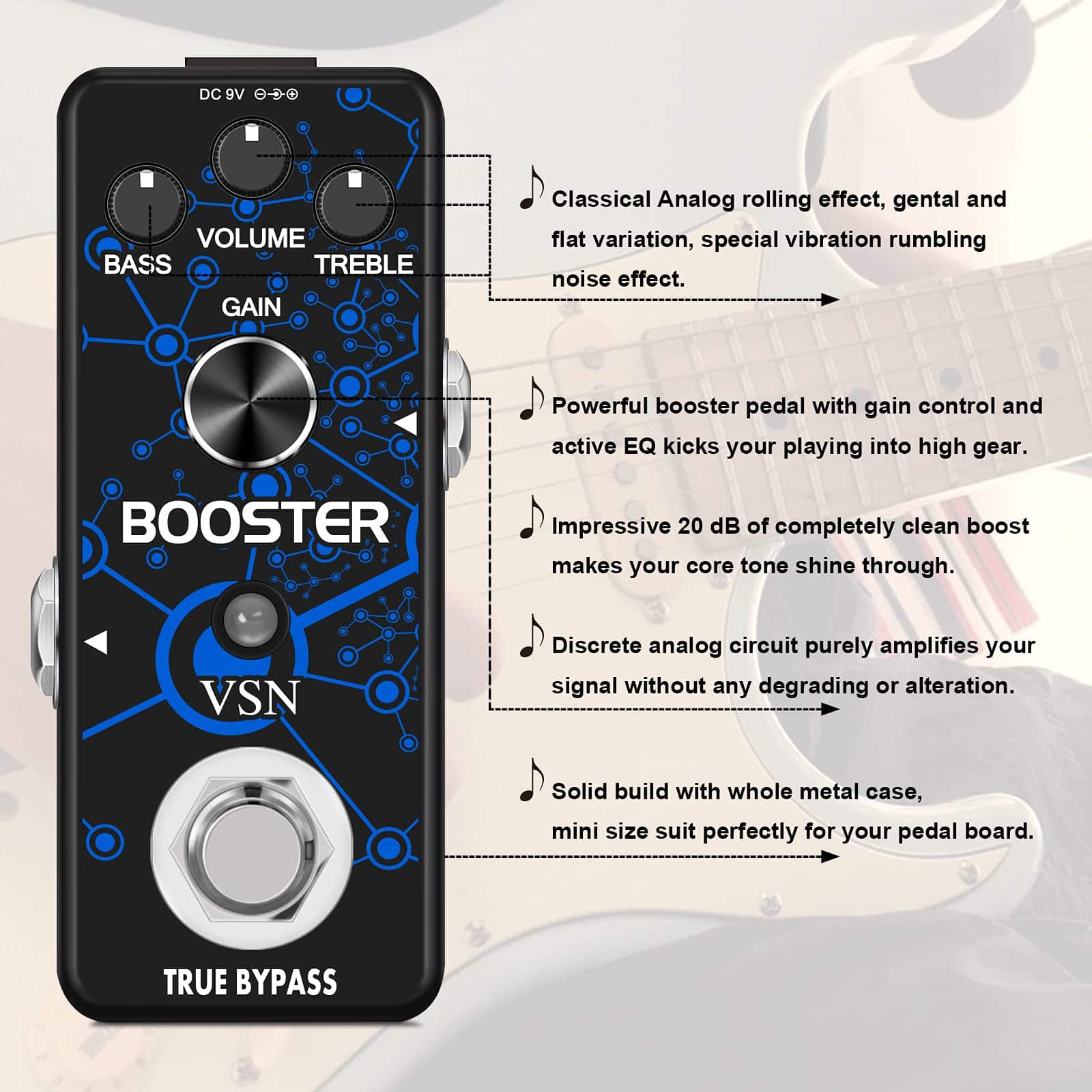 Pedal de Efecto de Guitarra VSN Boost Micro Clean Boost - Imagen 5