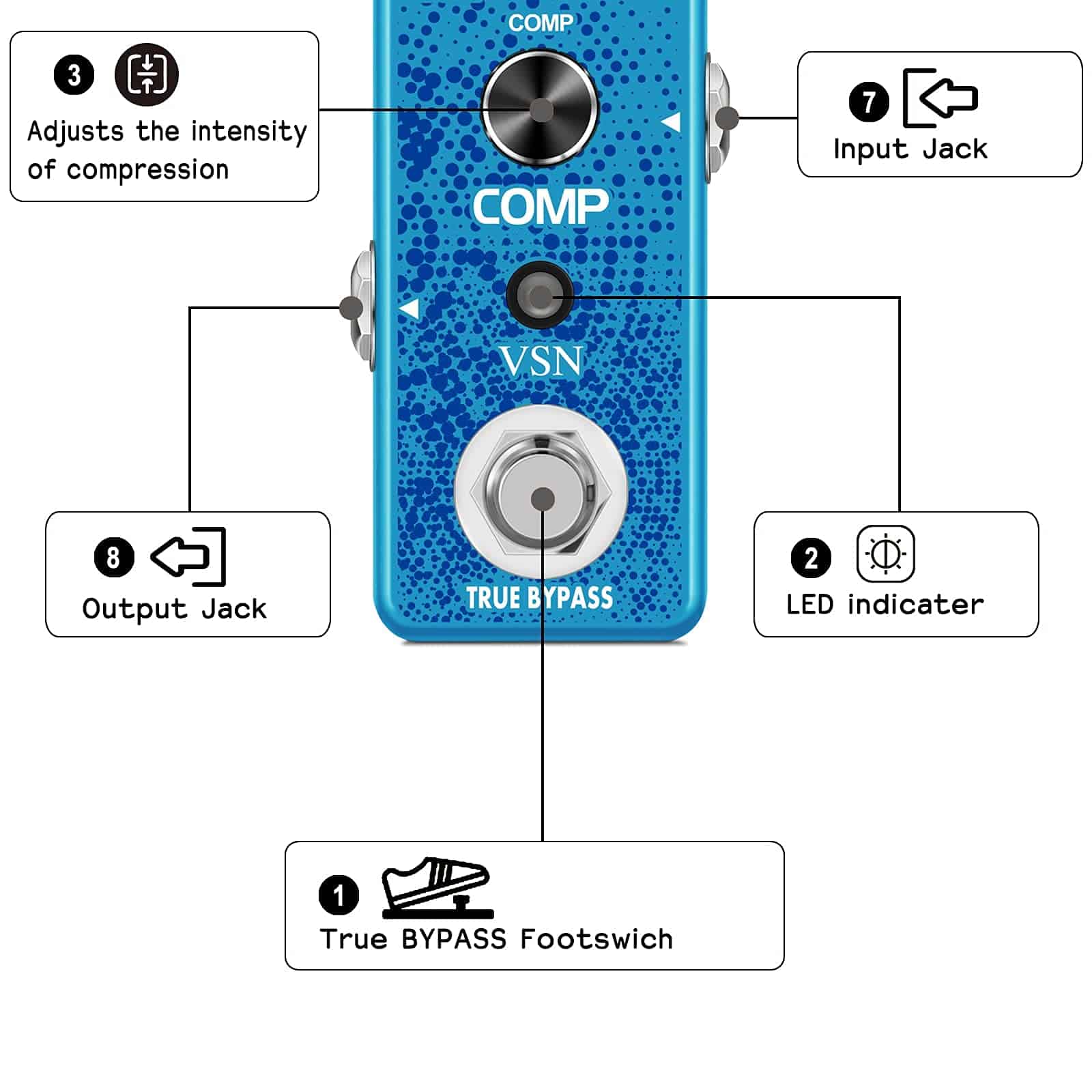 Pedal de Compresor de Guitarra VSN para Efecto de - Imagen 4