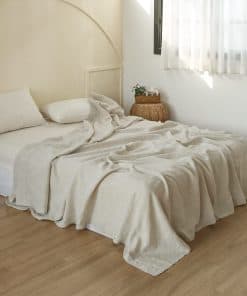 Simple&Opulence Sábana de Lino Francés con Borde Bordado -