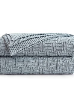 Manta de Punto de Algodón Gris Azul para Sofá Cama -
