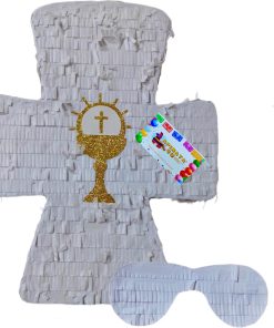 Piñata Blanca de Cruz con Detalles de Cáliz Dorado