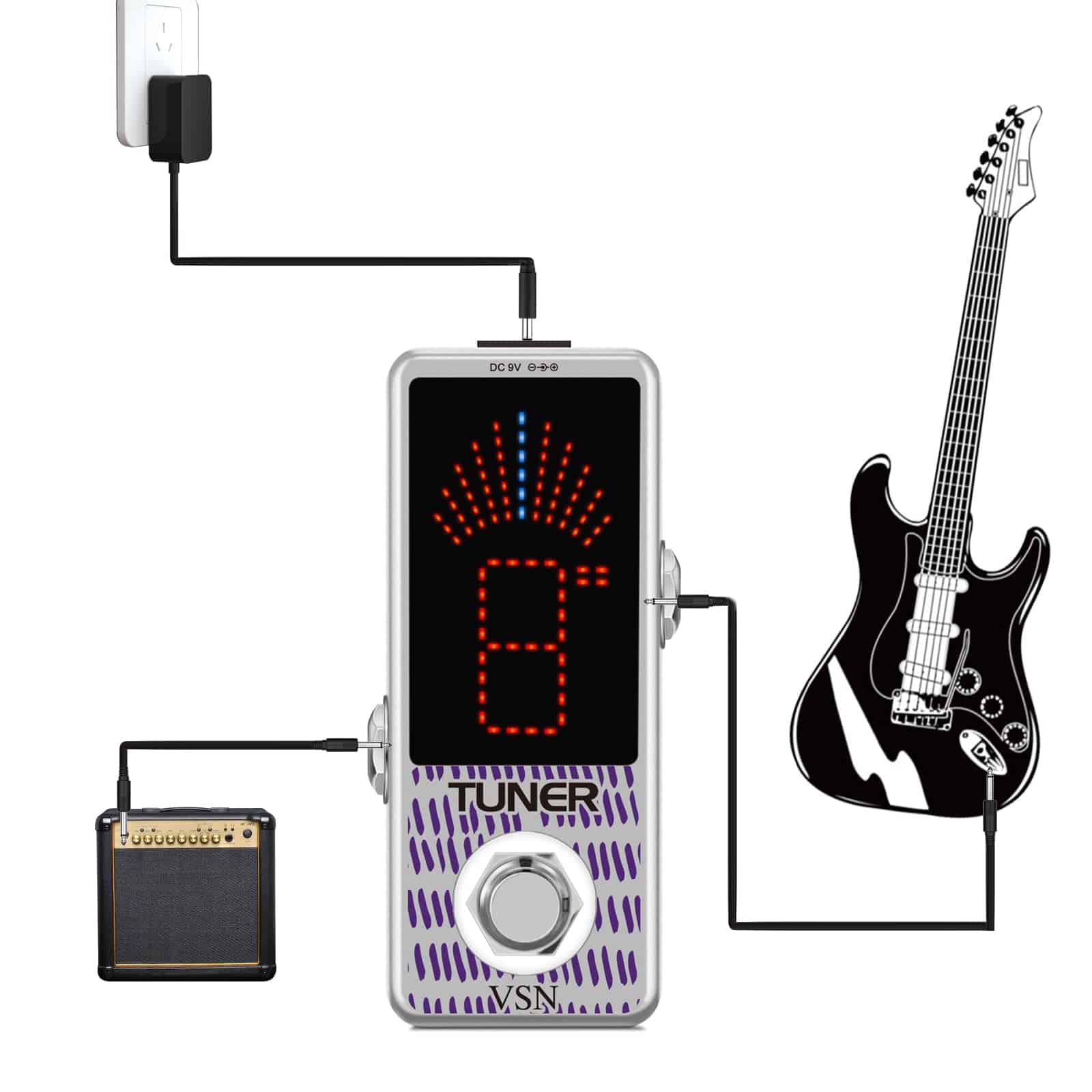 Pedal afinador de guitarra VSN, Afinador cromático de alta - Imagen 4