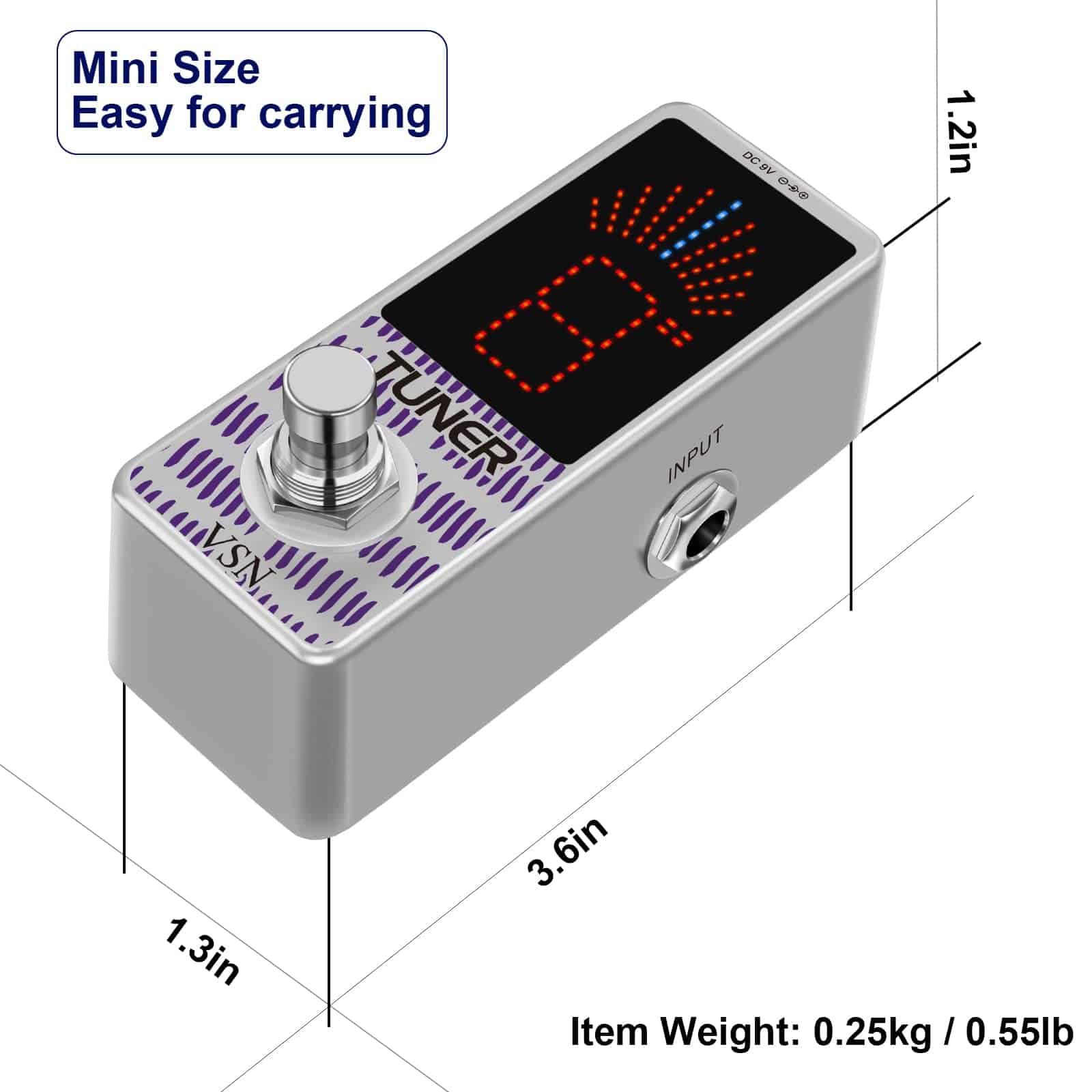 Pedal afinador de guitarra VSN, Afinador cromático de alta - Imagen 8
