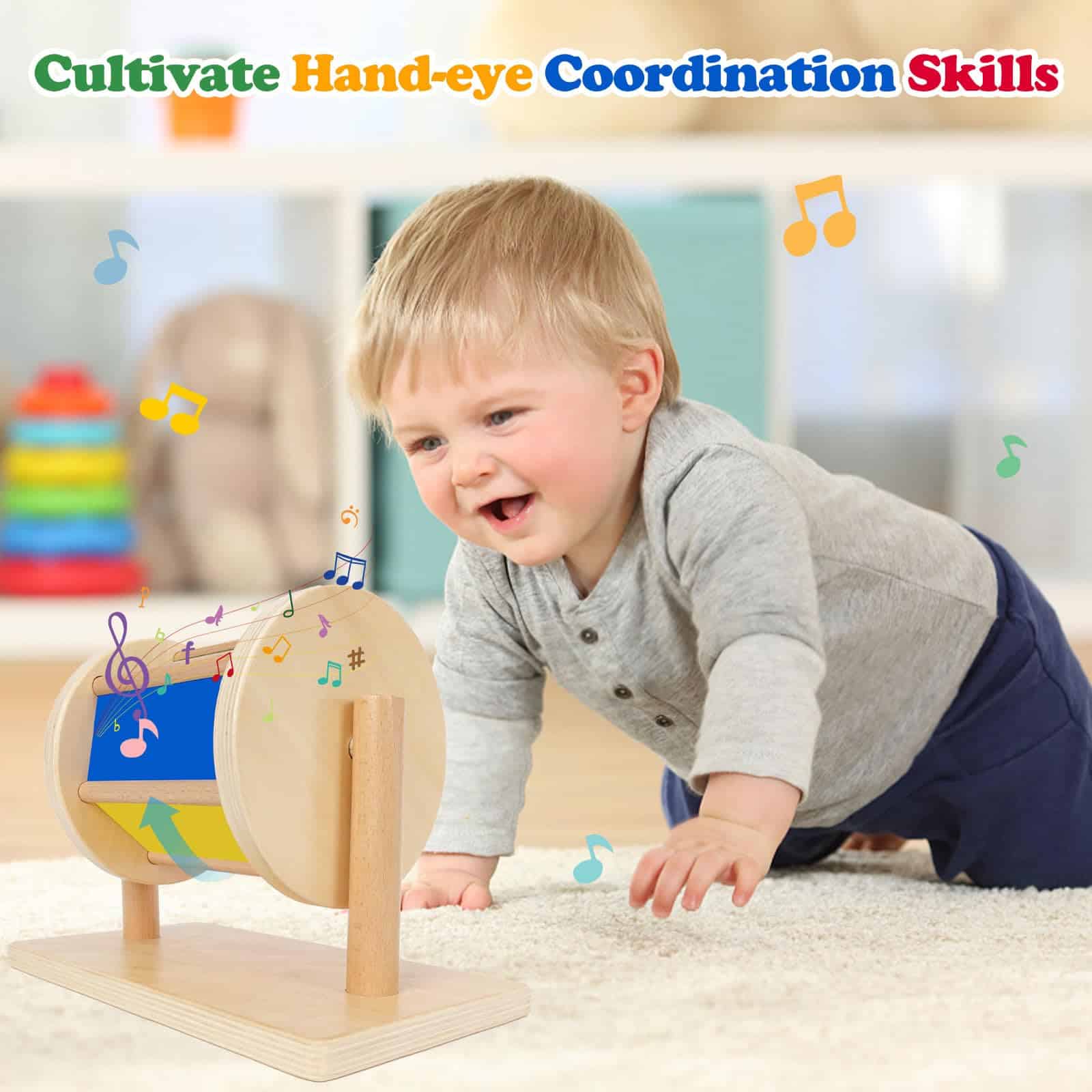 LEADER JOY Tambor Giratorio de Madera para Bebés de 1-3 - Imagen 7