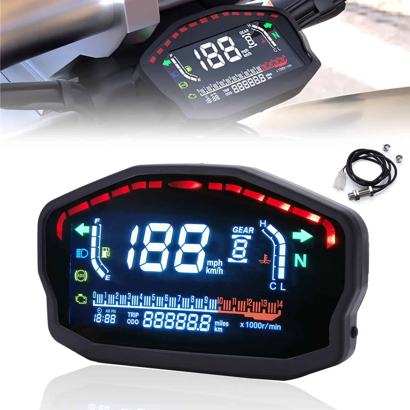 Velocímetro digital LED LCD universal para motocicleta