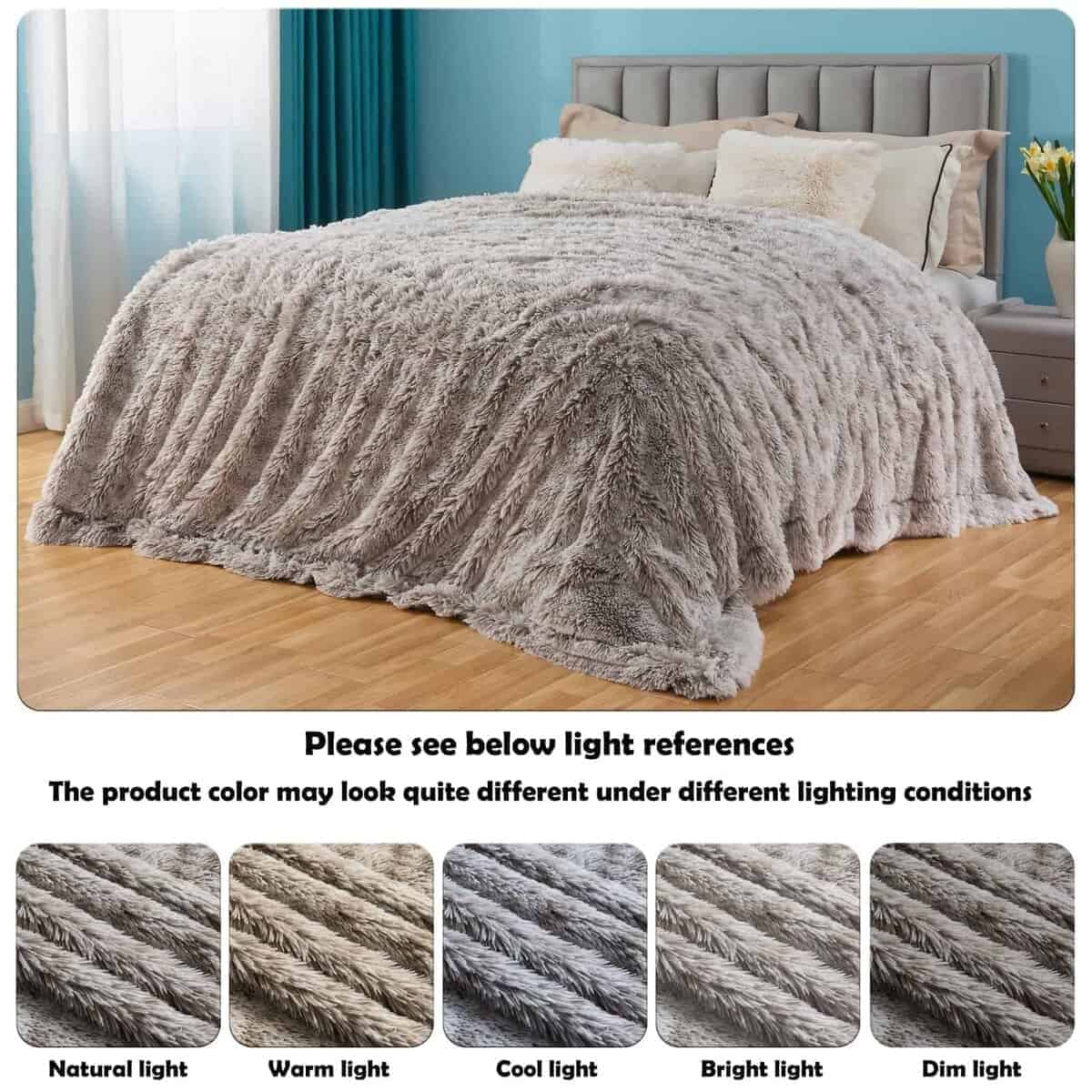 Manta de Piel Sintética Esponjosa GONAAP Frosty Grey Súper - Imagen 5