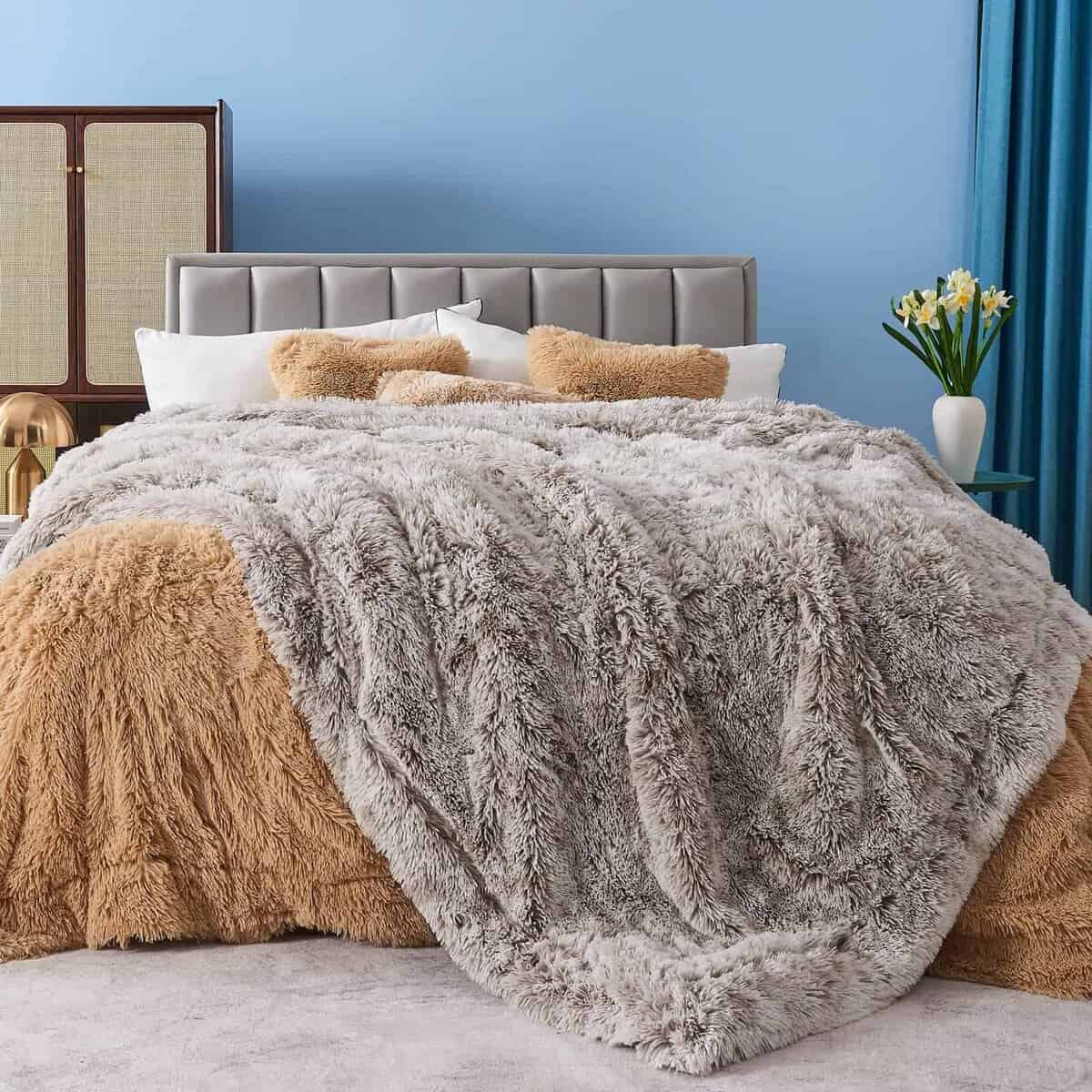 Manta de Piel Sintética Esponjosa GONAAP Frosty Grey Súper - Imagen 3