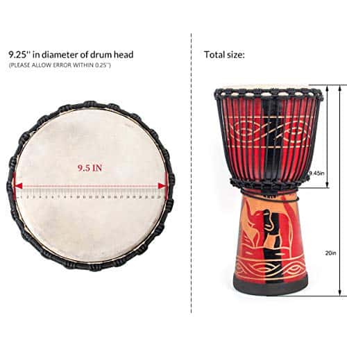 Djembe Drum, AKLOT Tambor Africano Tallado a Mano 9.5'' x - Imagen 4