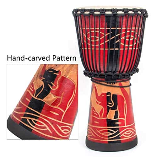 Djembe Drum, AKLOT Tambor Africano Tallado a Mano 9.5'' x - Imagen 7