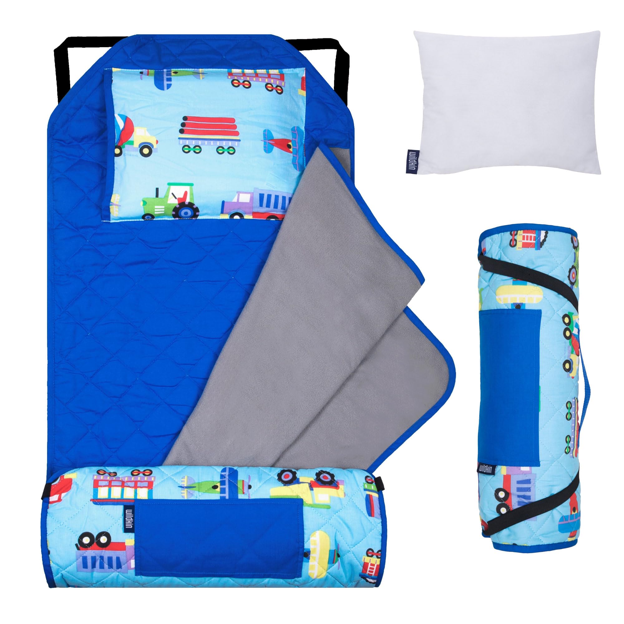 Wildkin Kids Modern Nap Mat con Almohada -Trenes, Aviones y