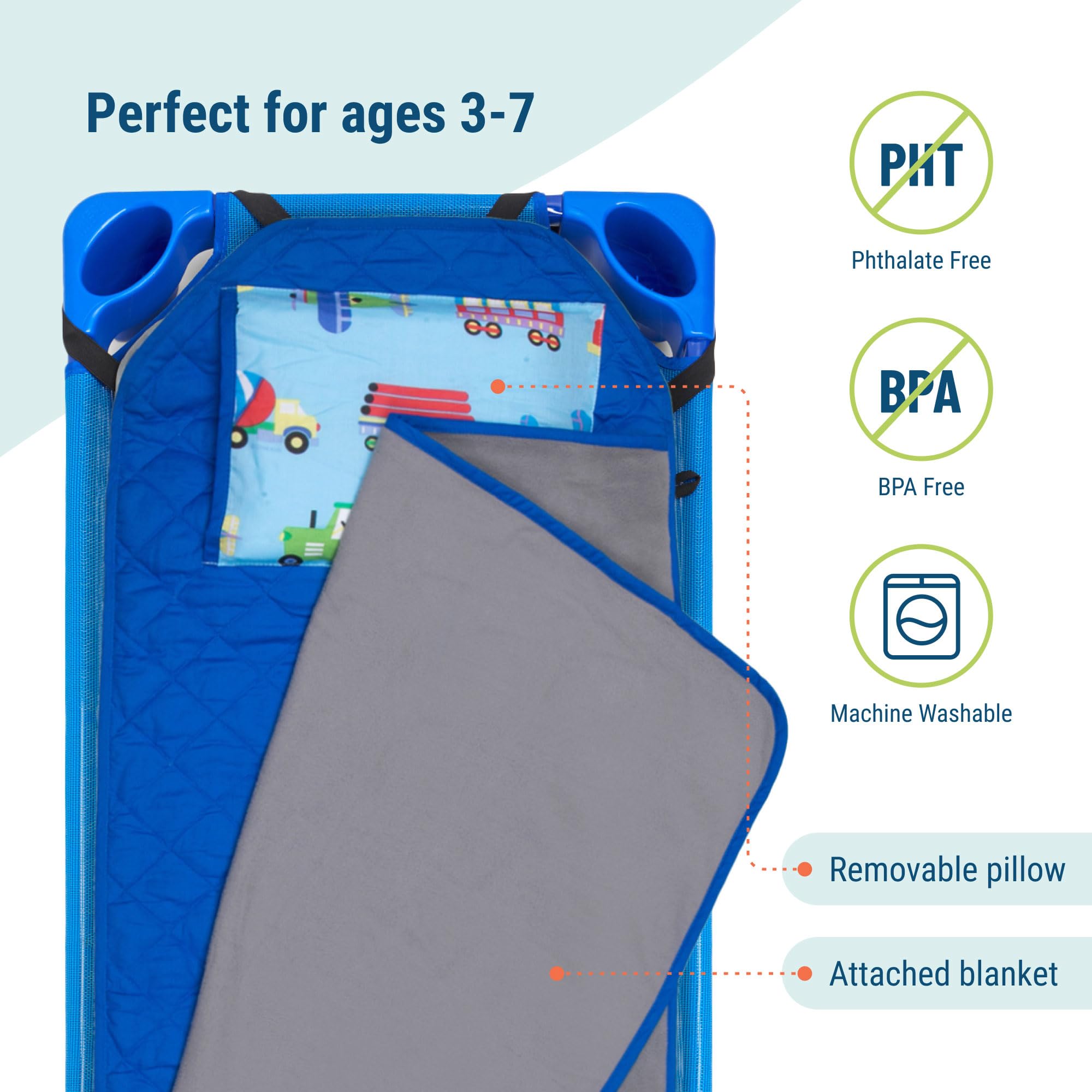 Wildkin Kids Modern Nap Mat con Almohada -Trenes, Aviones y - Imagen 4