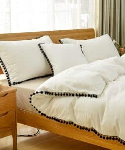 Set de Ropa de Cama con Borlas Negras Vintage Blanco Tamaño