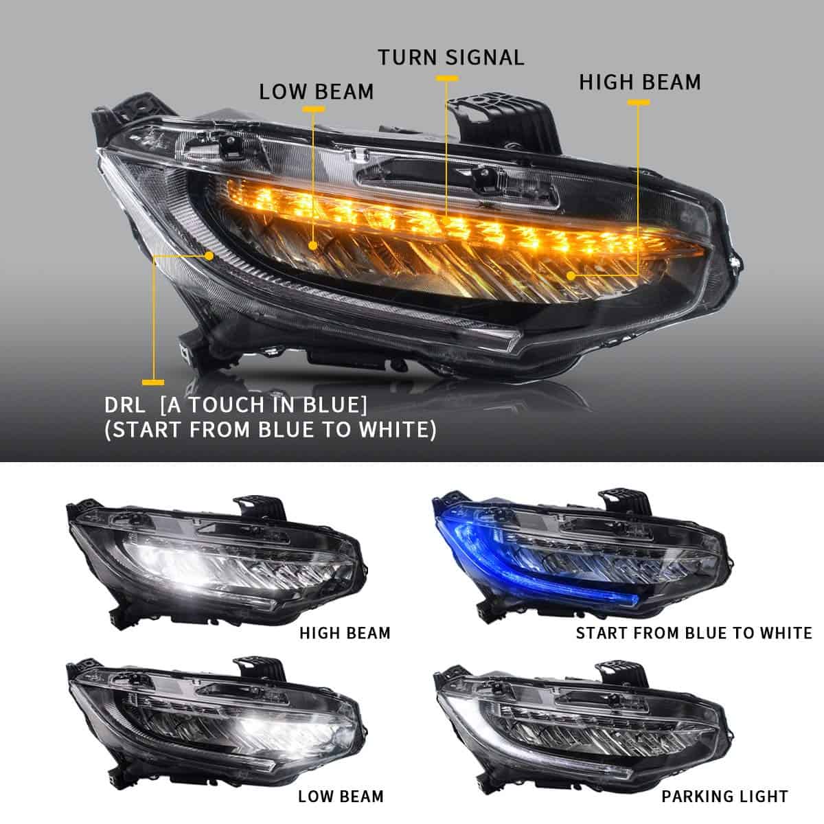 Conjunto de faros LED VLAND Compatible con [10th Gen Honda - Imagen 3