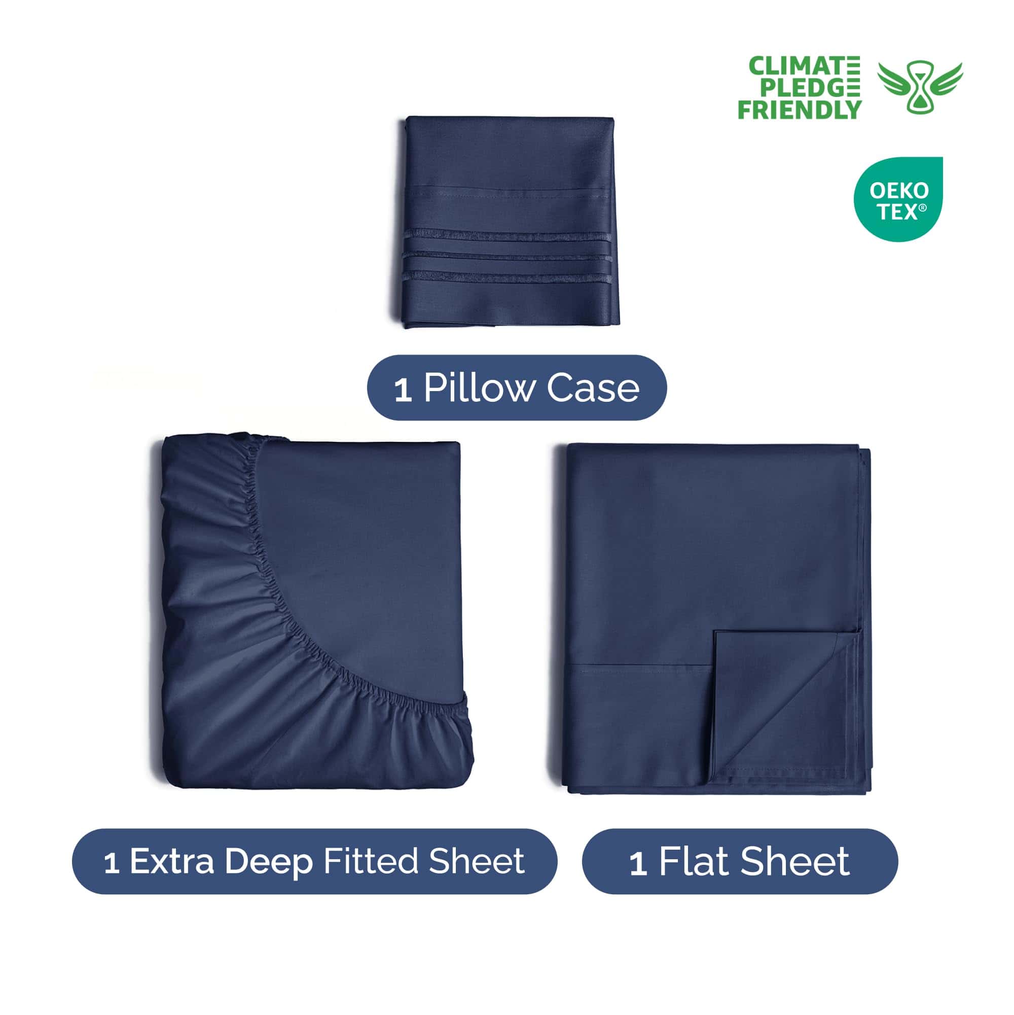 Juego de sábanas extra profundas para cama -Azul marino - Imagen 3