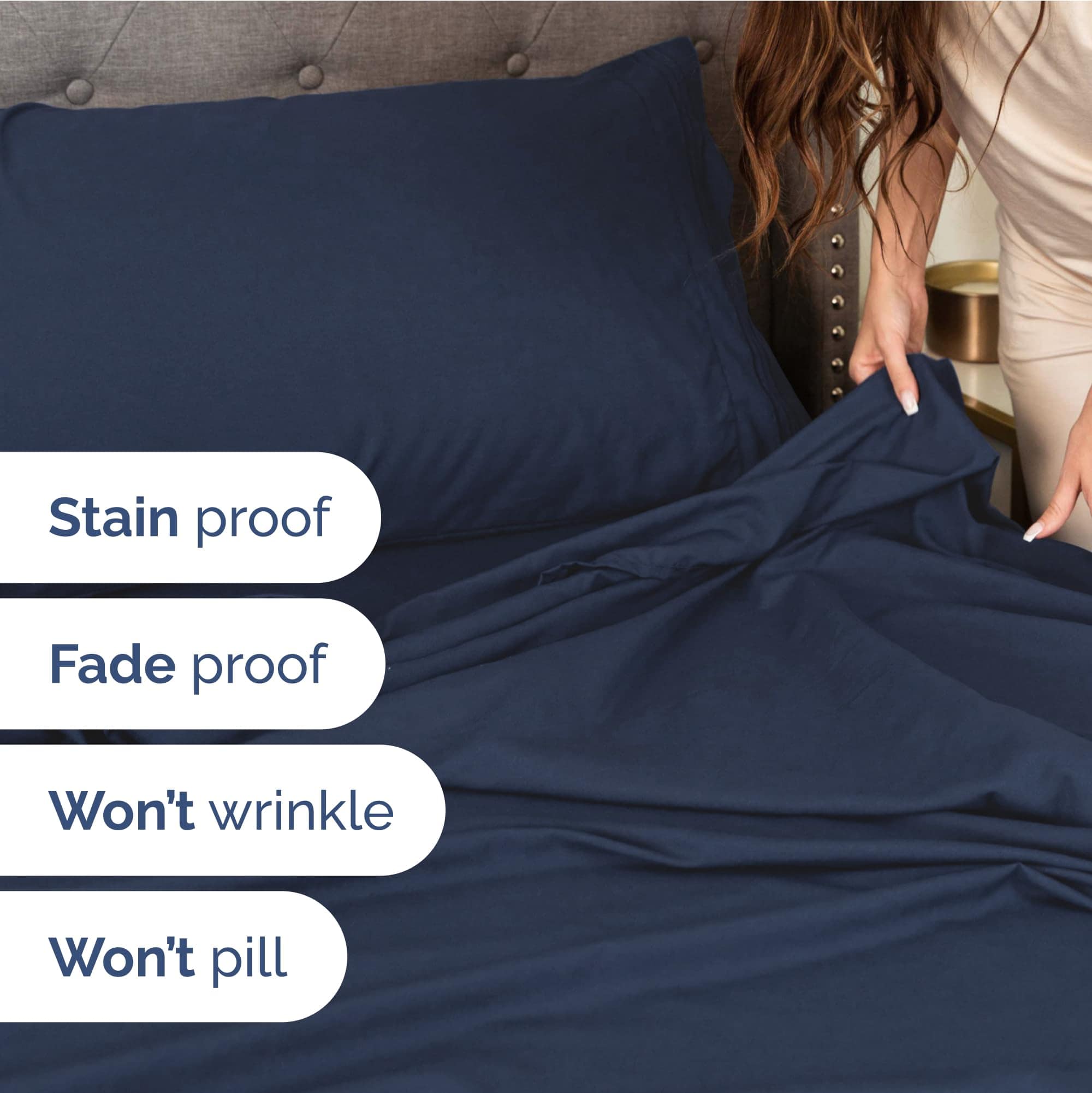 Juego de sábanas extra profundas para cama -Azul marino - Imagen 5