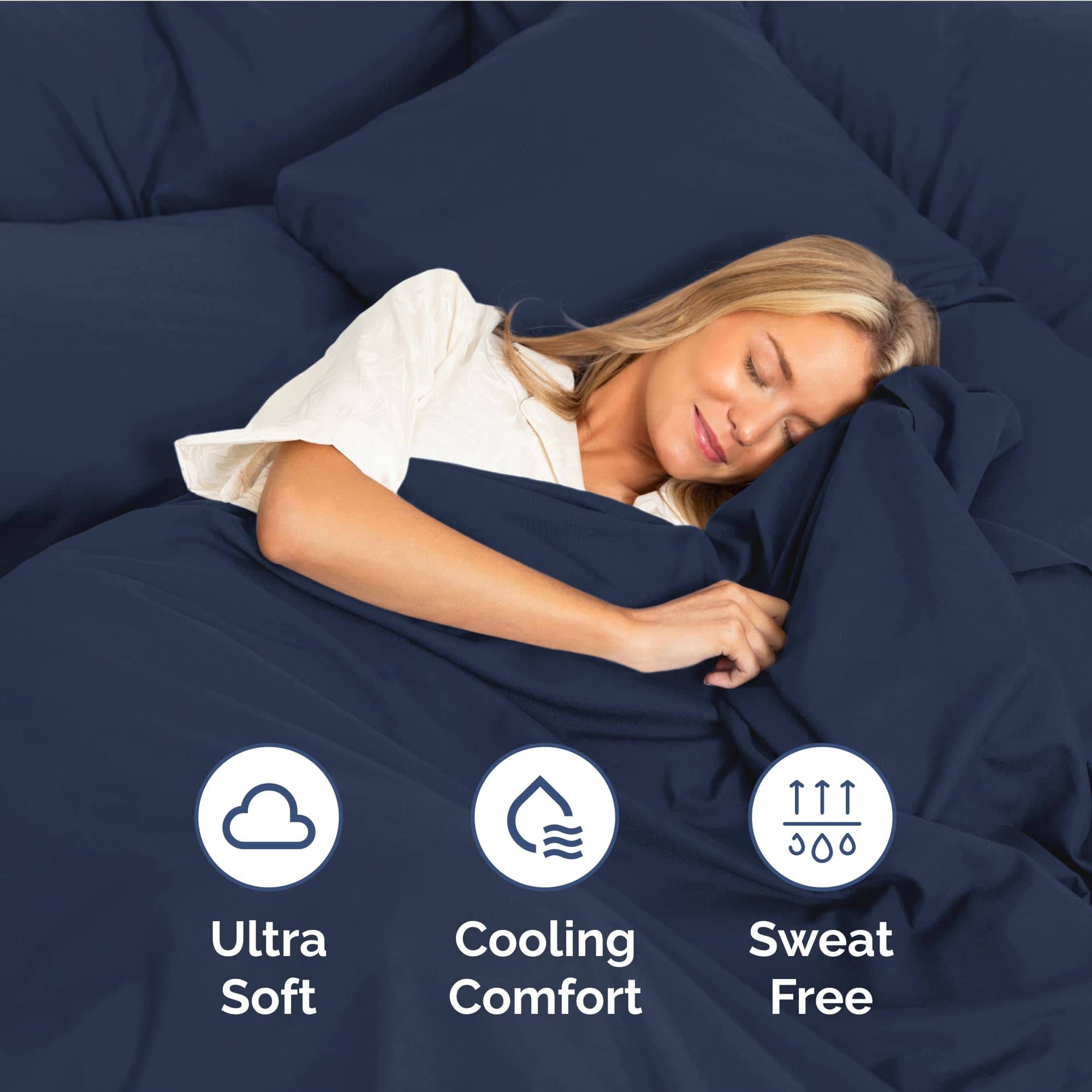 Juego de sábanas extra profundas para cama -Azul marino - Imagen 6