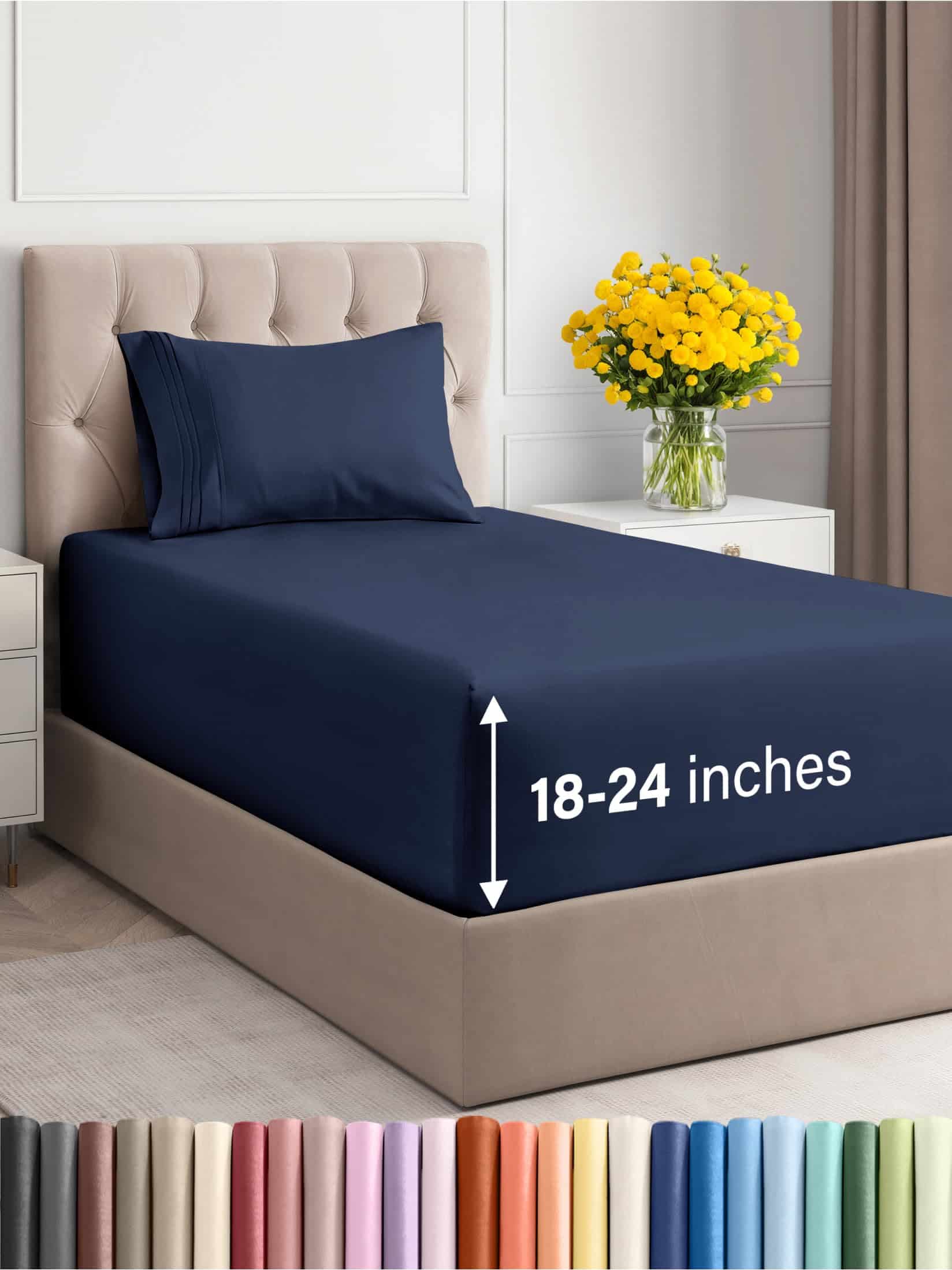 Juego de sábanas extra profundas para cama -Azul marino