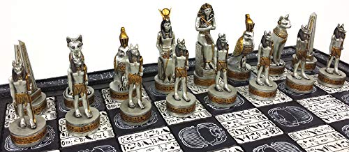 Juego de Piezas de Ajedrez Anubis Egipcio en Negro y Plata - Imagen 7