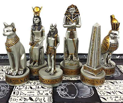 Juego de Piezas de Ajedrez Anubis Egipcio en Negro y Plata - Imagen 3