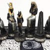 Juego de Piezas de Ajedrez Anubis Egipcio en Negro y Plata
