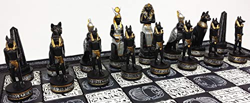 Juego de Piezas de Ajedrez Anubis Egipcio en Negro y Plata - Imagen 6