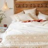 Cubierta de Edredón Blanca con Borlas de Algodón, Cubierta