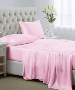 Juego de sábanas de seda de satén Lanest -Rosa