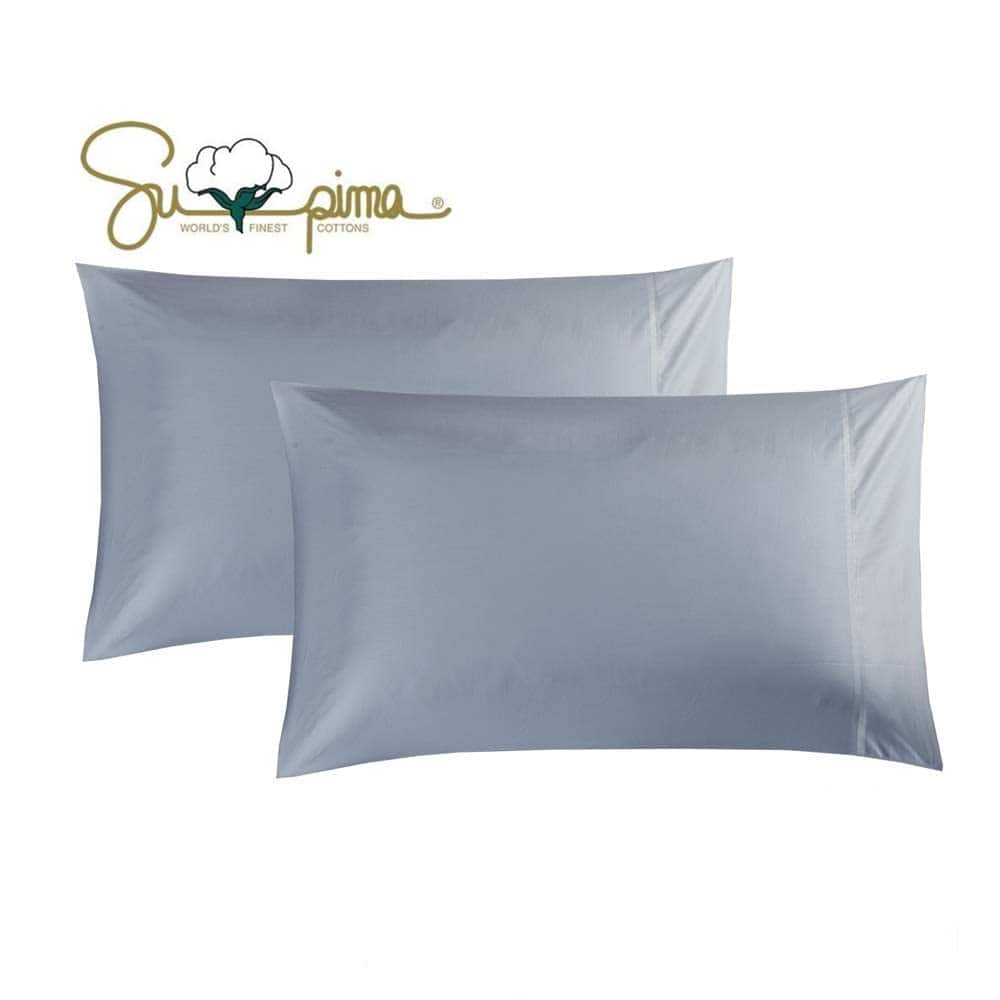 Juego de 2 fundas de almohada tamaño King de -Azul Gris