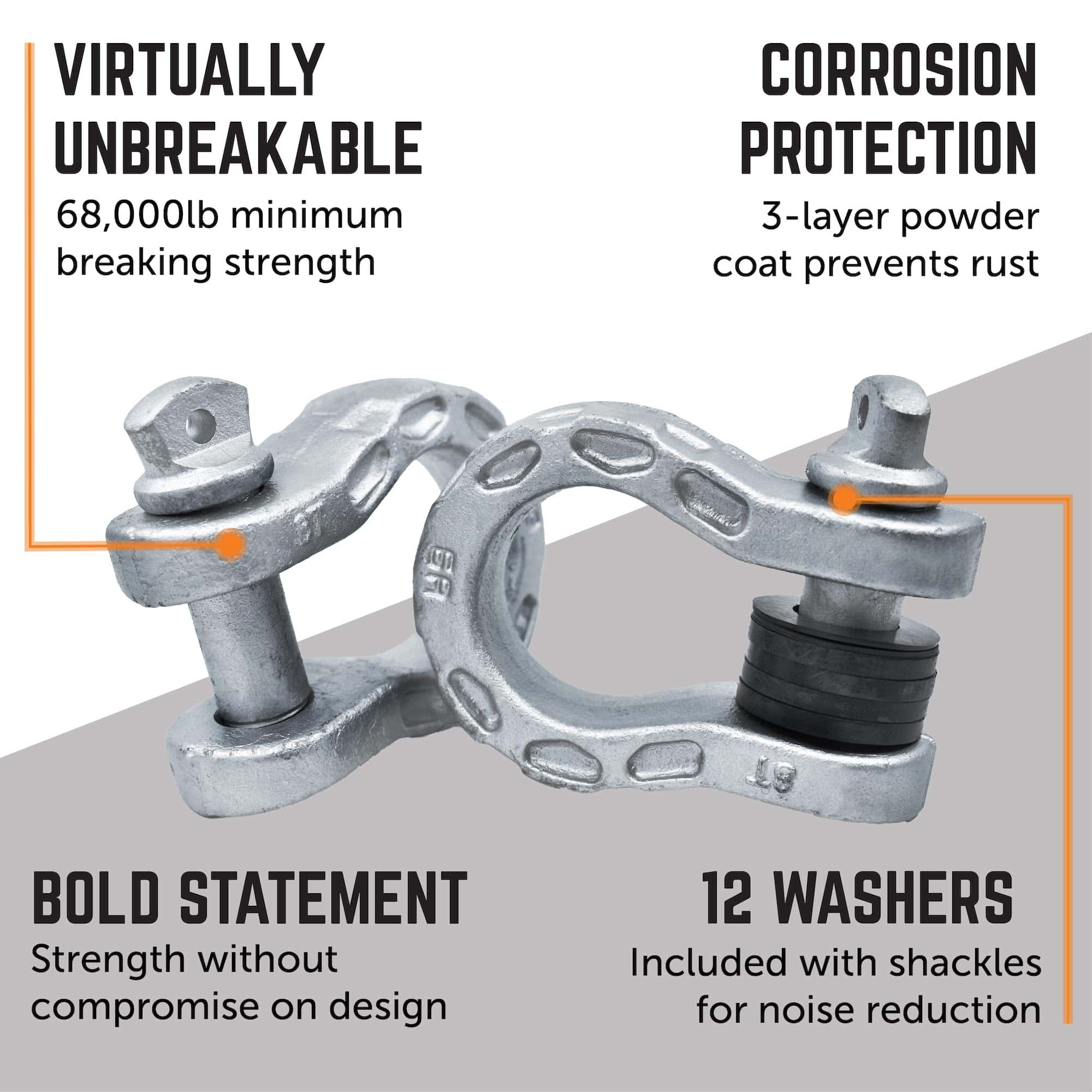 GearAmerica Mega D Ring Shackles - Capacidad de -Plata - Imagen 3