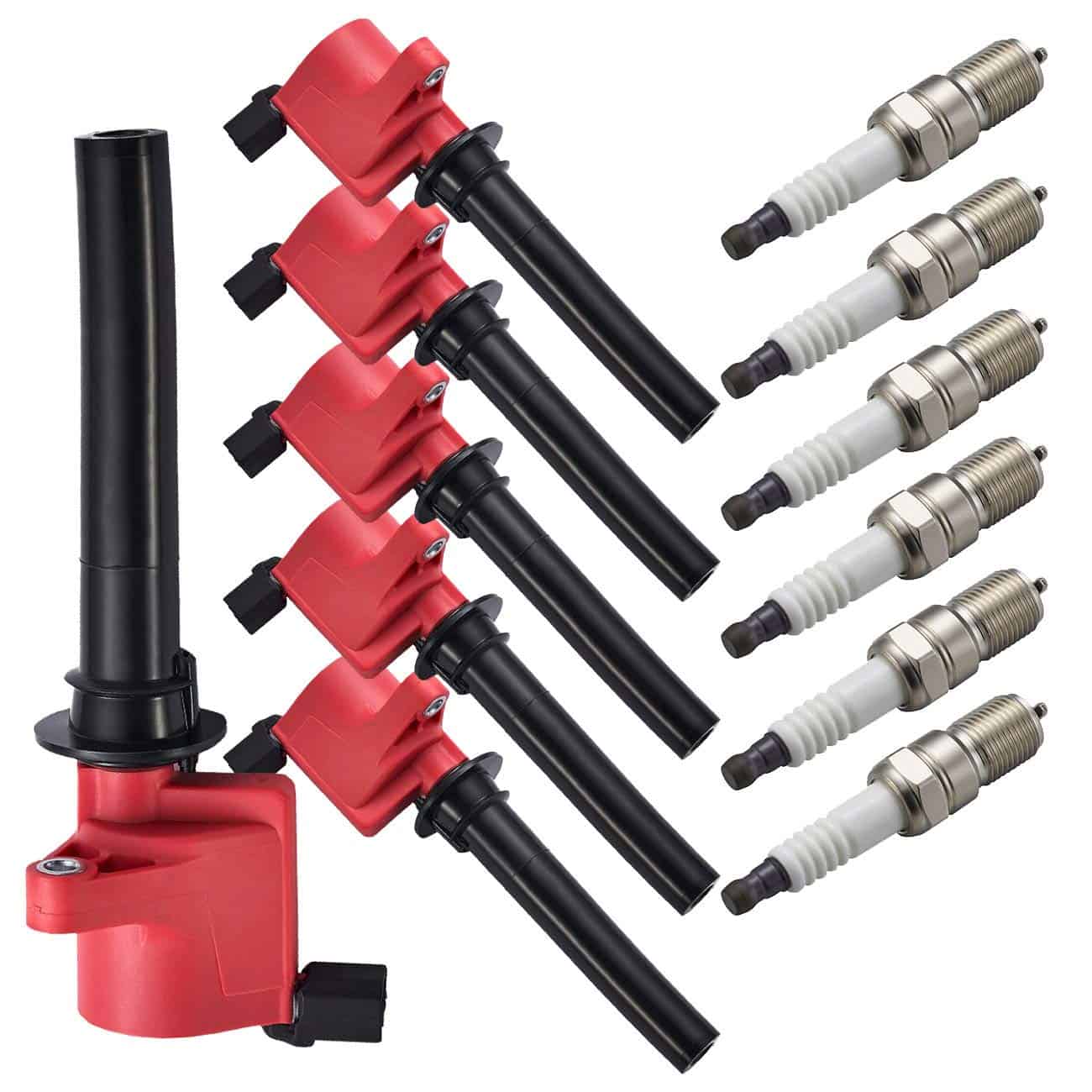 ENA Juego de 6 Bobinas de Encendido Rojas y Bujías de