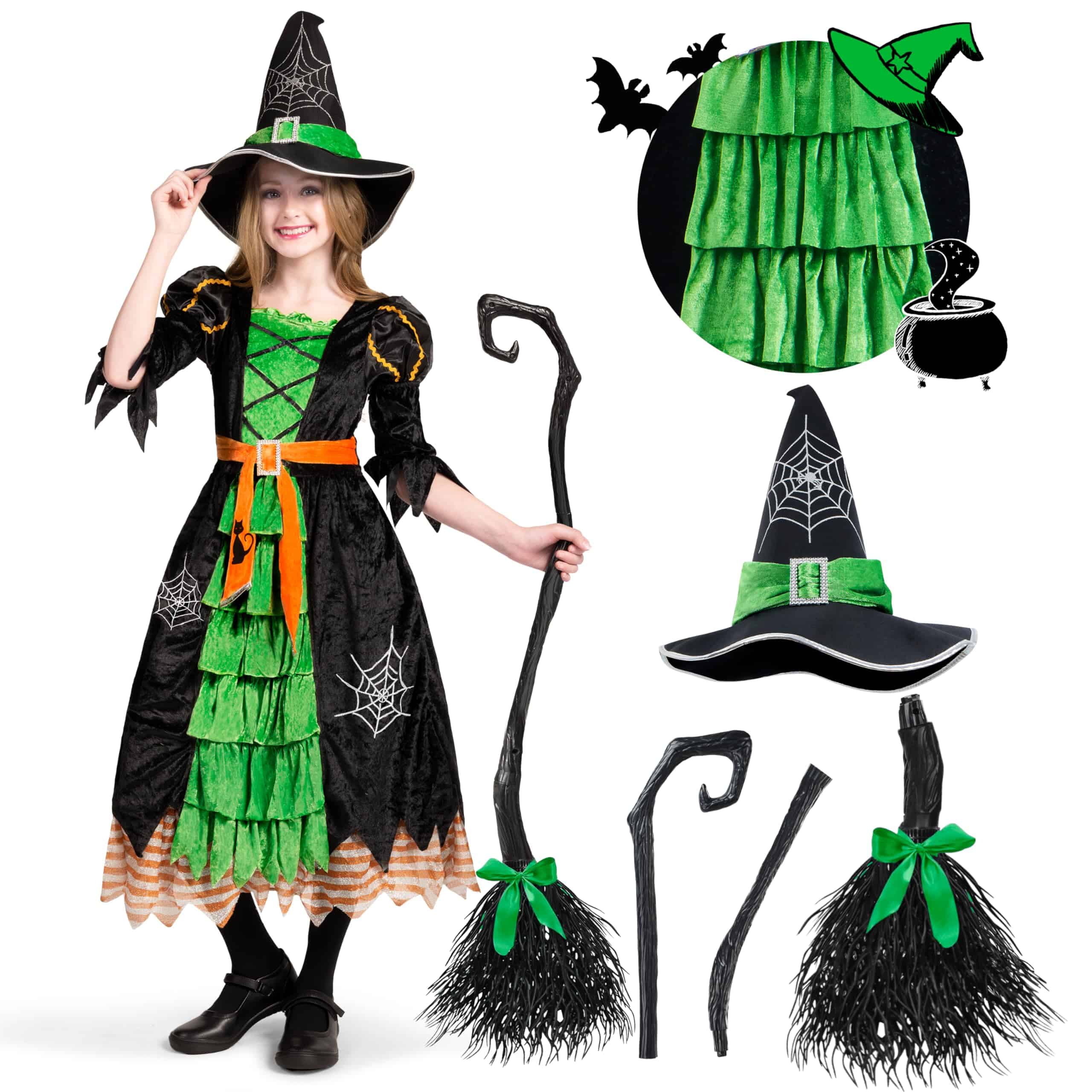 Disfraz de Bruja Verde Encantadora Set Deluxe de Halloween