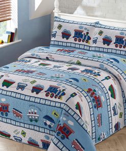 Set de Colcha de Tren Choo Choo Rojo, Blanco y Azul para
