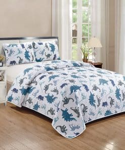 Juego de Colcha Cubrecama Acolchado de Dinosaurios Blancos,