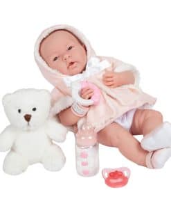 JC Toys Muñeca La Newborn de Vinilo en Abrigo Rosa con