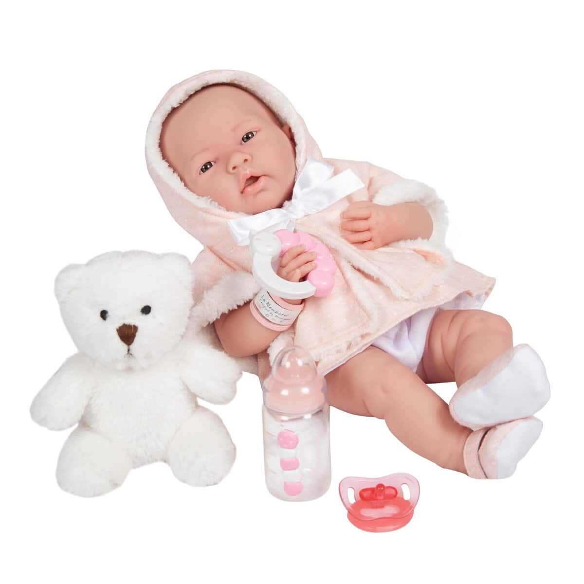 JC Toys Muñeca La Newborn de Vinilo en Abrigo Rosa con