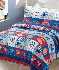 Set de Colcha Edredón Quilt de Tema Deportivo Varsity Rojo,