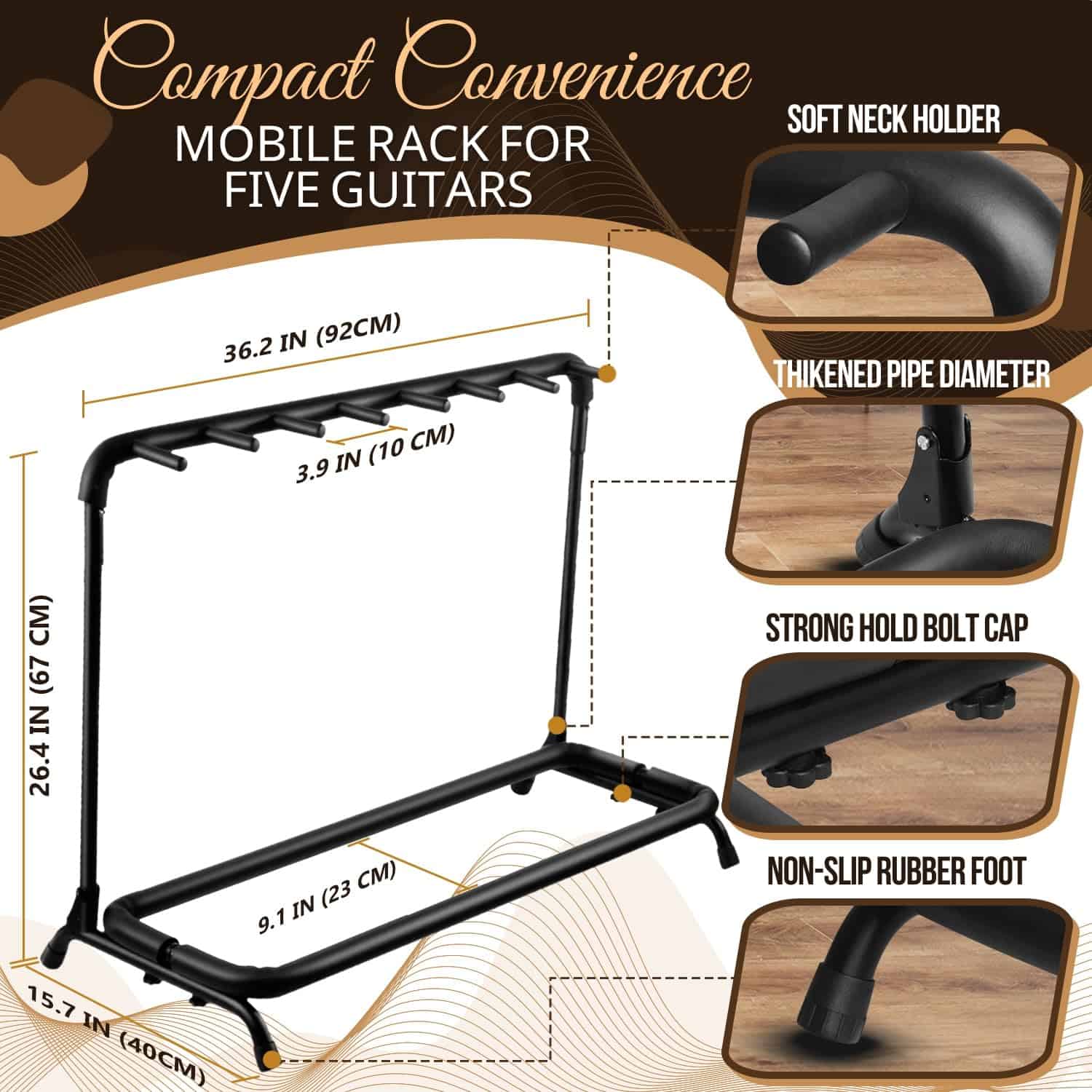 Flexzion 7 Guitar Stand Rack - Soporte de Metal para 7 - Imagen 7