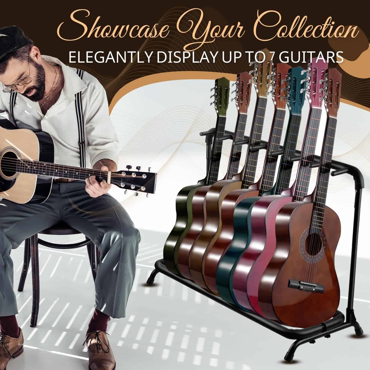 Flexzion 7 Guitar Stand Rack - Soporte de Metal para 7 - Imagen 9