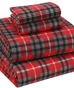 Juego de sábanas King Size de franela -Rojo a cuadros