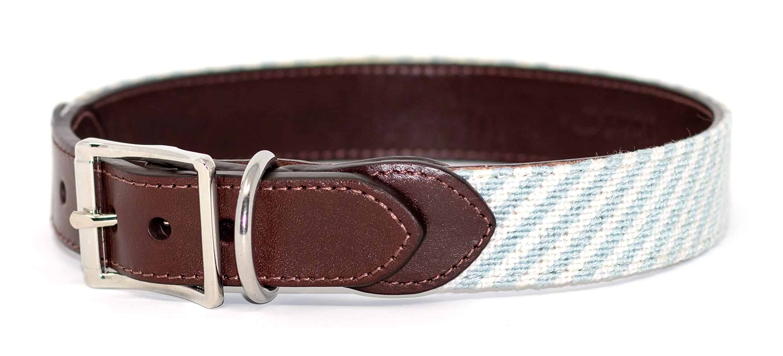 Collar de perro de seersucker con respaldo de cuero de