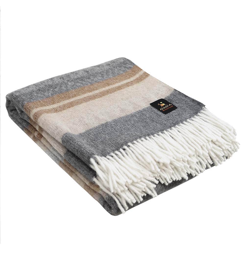 Manta de Lana de Alpaca Diseño Cherokee -Marfil/Beige/Gris/C