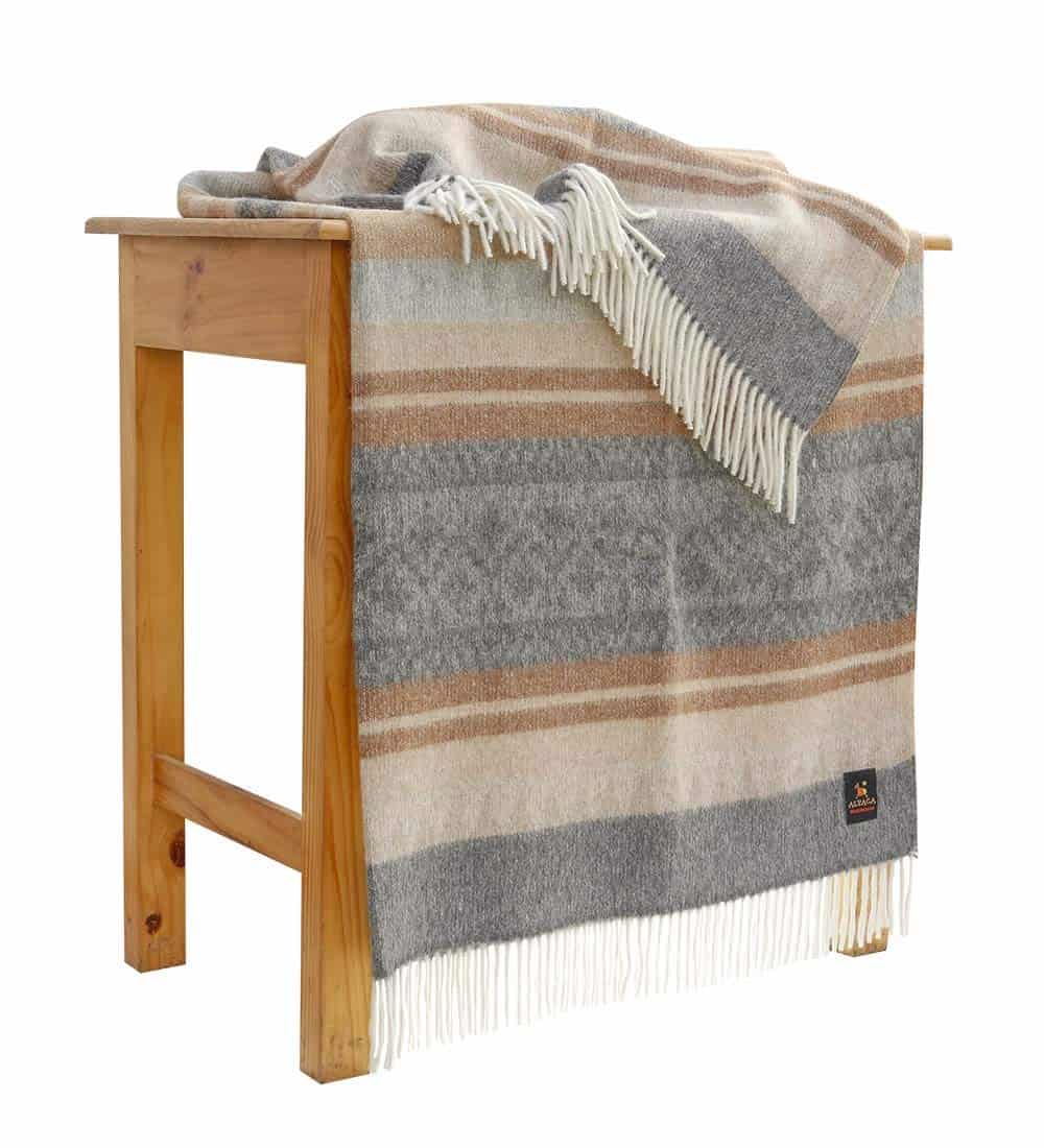 Manta de Lana de Alpaca Diseño Cherokee -Marfil/Beige/Gris/C - Imagen 3