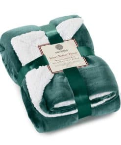 Manta de Lana Sherpa Genteele Súper Suave -Verde Cazador / B