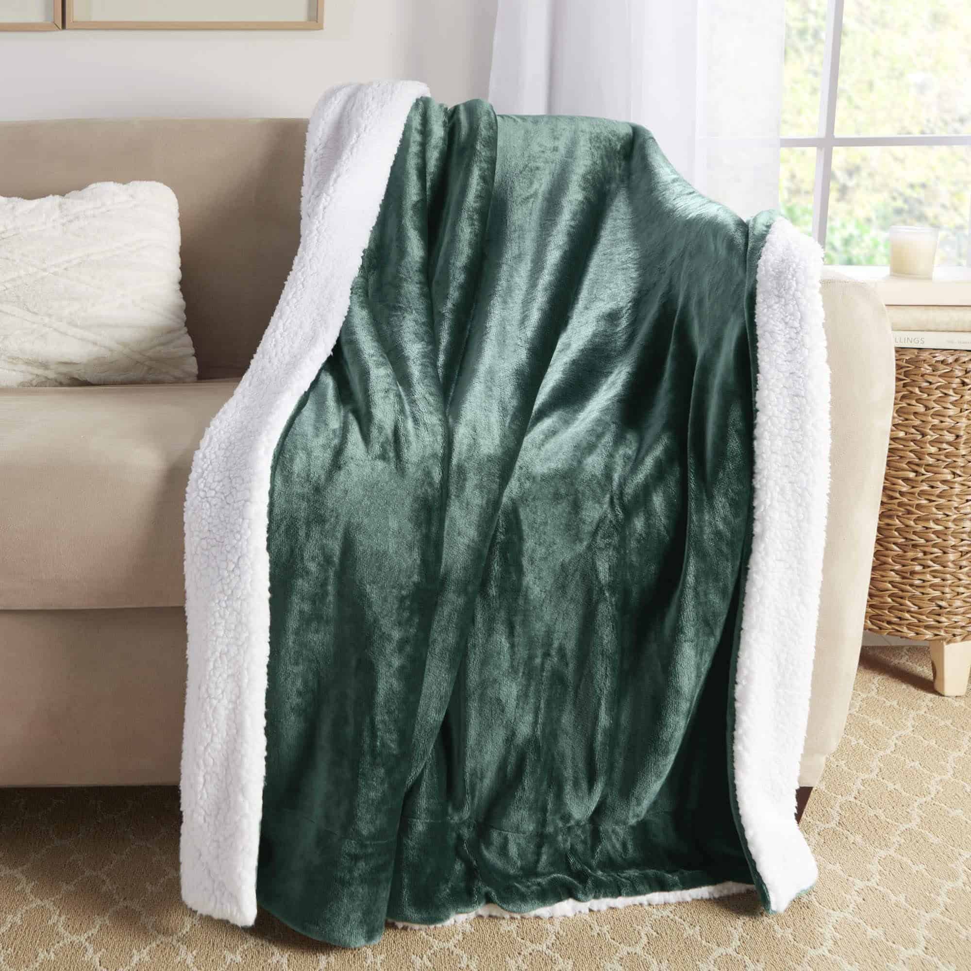 Manta de Lana Sherpa Genteele Súper Suave -Verde Cazador / B - Imagen 3