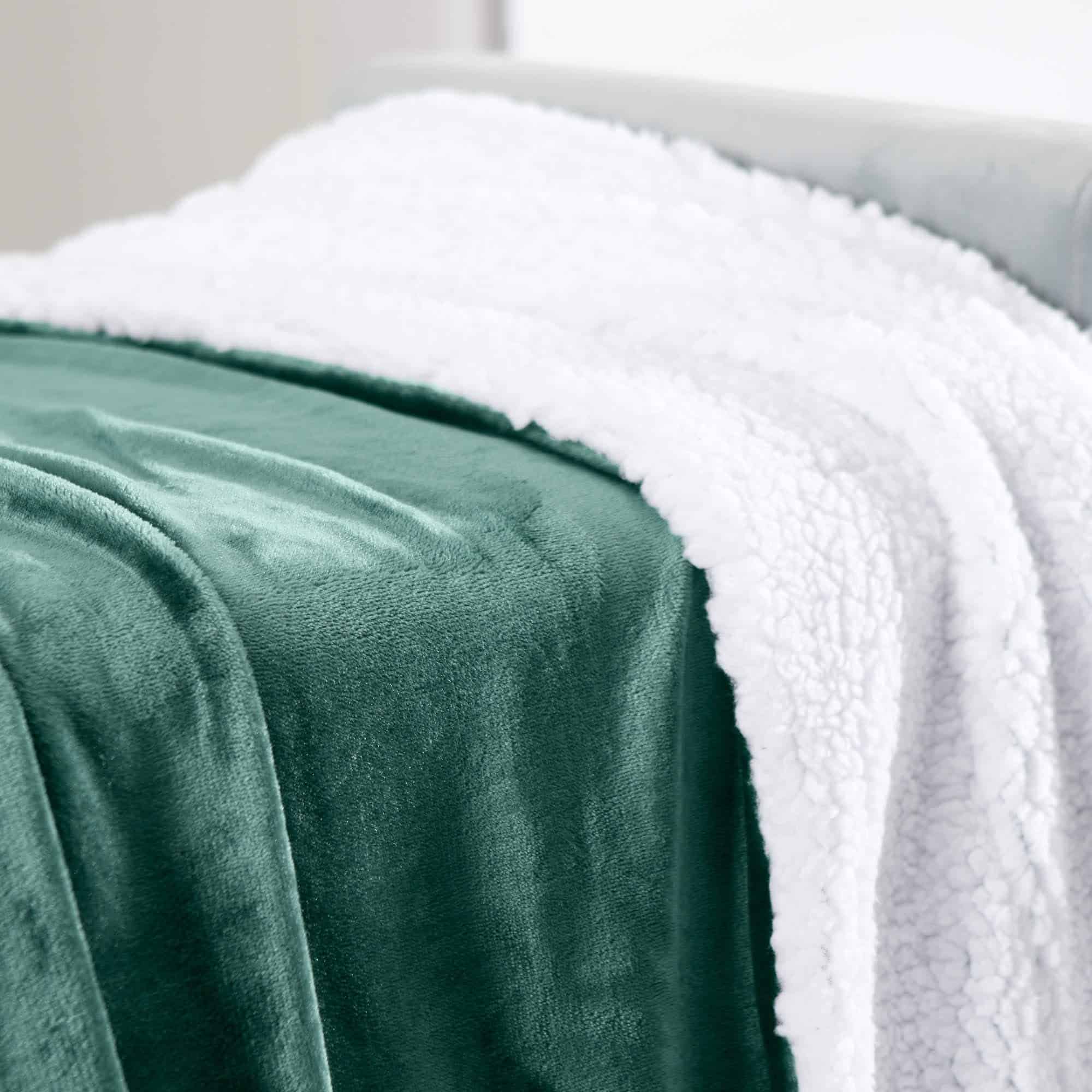 Manta de Lana Sherpa Genteele Súper Suave -Verde Cazador / B - Imagen 5