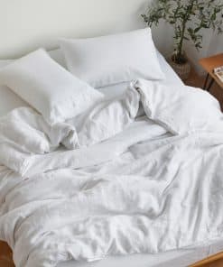 Juego de sábanas de lino francés orgánico -Blanco Nieve