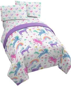 Jay Franco Unicorn Rainbow 4 Piezas Juego de Cama Twin -