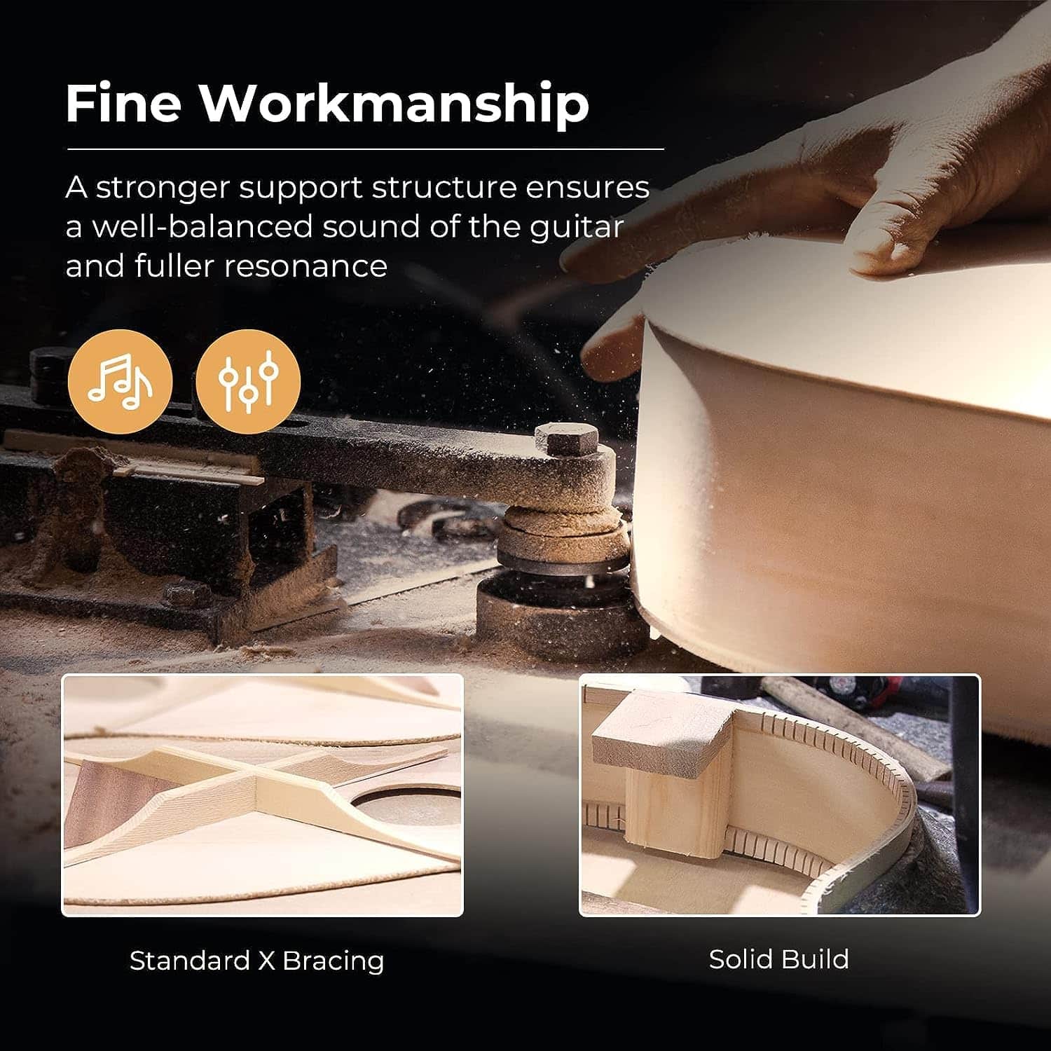 Guitarra Acústica de 3/4 de Cuerdas de Acero Vangoa, 36 - Imagen 7